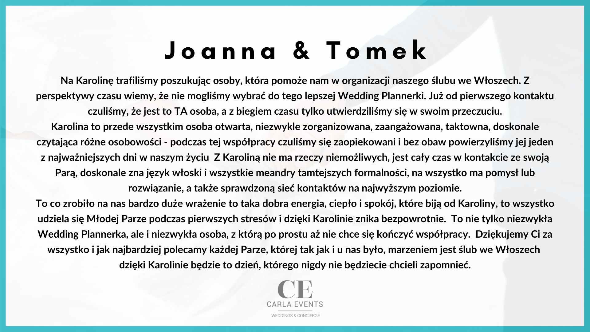 Opinia o Carla Events - Joanna i Tomek